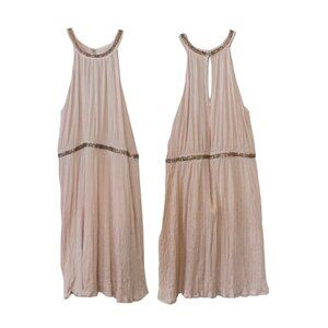 Pink & Gold Beaded Halter Mini Dress
